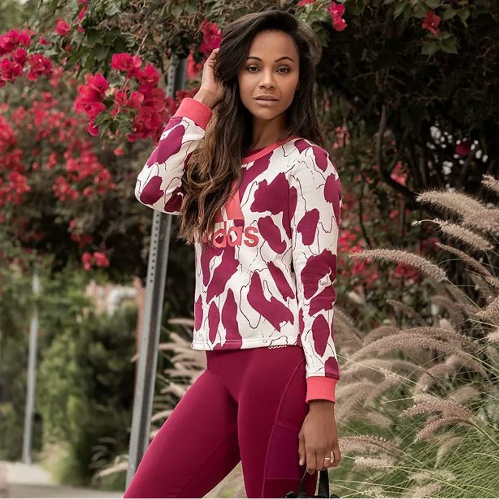 Adidas x Zoe Saldana Sweatshirt in White/Berry colors.